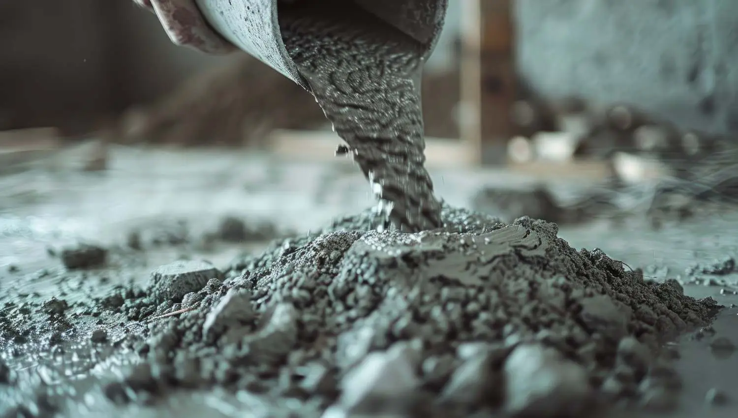 Close-up of fresh wet mixture being poured onto a pile, illustrating concrete weight by mix type.