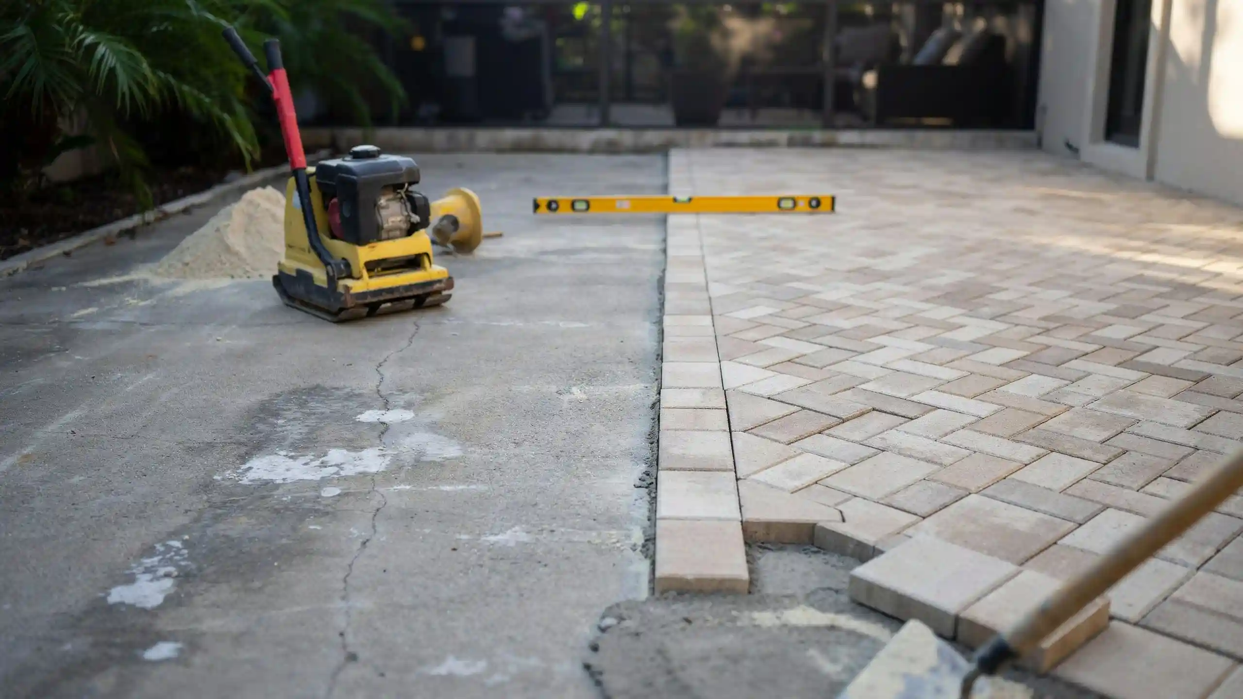 When can you put pavers over concrete shown during a patio overlay installation.